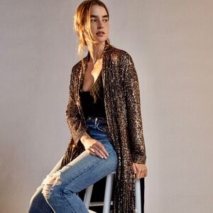 Anthropologie BB Dakota Gold/Bronze Sequin Duster Coat